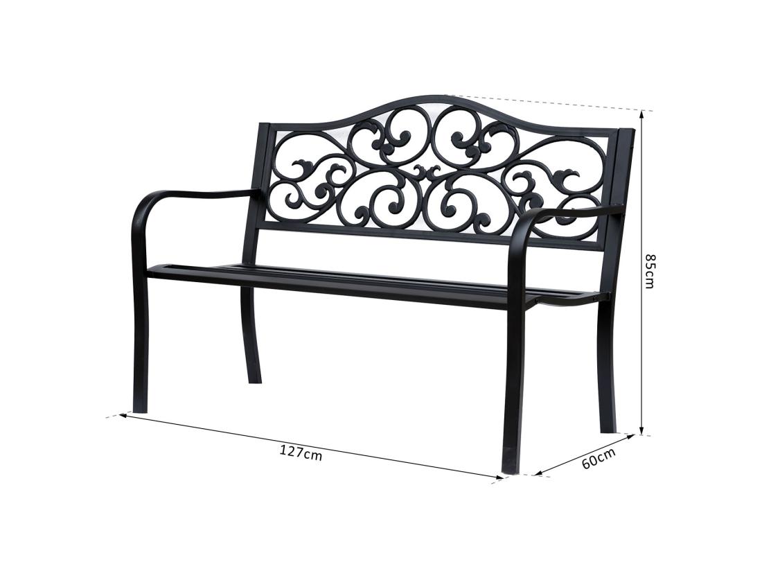 Vente Unique Banc 3 Places De Jardin Terrasse Style Cosy Chic 127L X 60l X 89H Cm Métal époxy Anticorrosion Noir