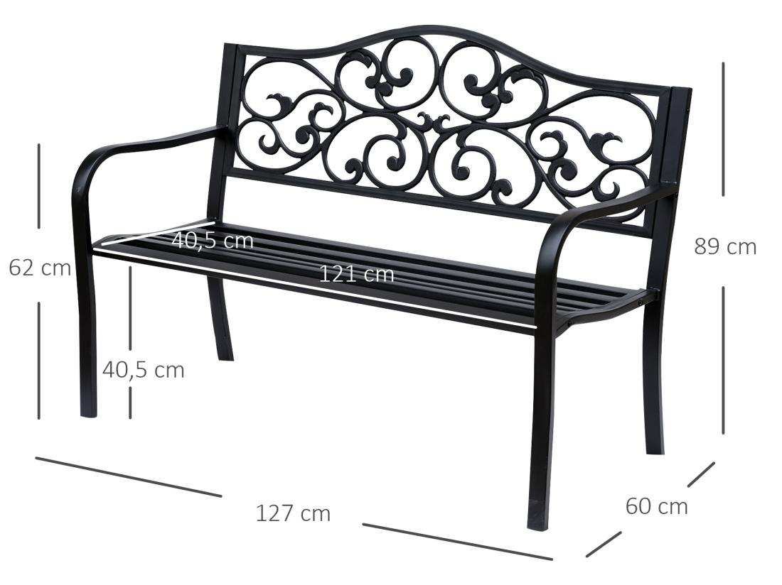 vente unique Banc 3 places de jardin terrasse style cosy chic 127L x 60l x 89H cm métal époxy anticorrosion noir