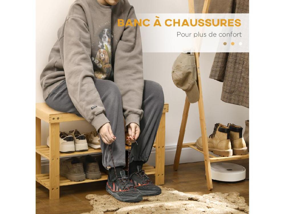 vente unique Banc à chaussures 2 étagères dim. 70L x 28l x 45H cm bois bambou verni