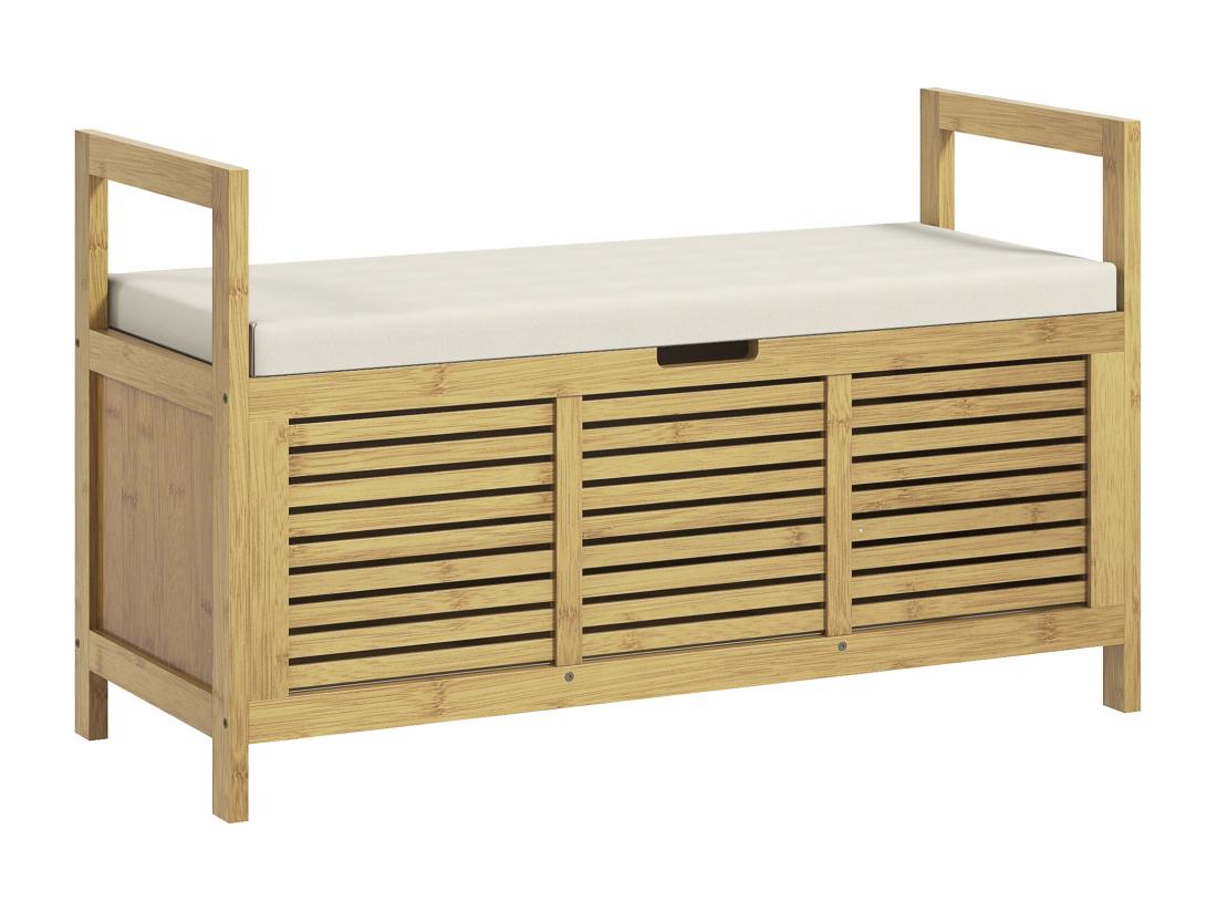 Vente Unique Banc à Chaussures Coffre De Rangement 2 En 1 Avec Coussin Bambou