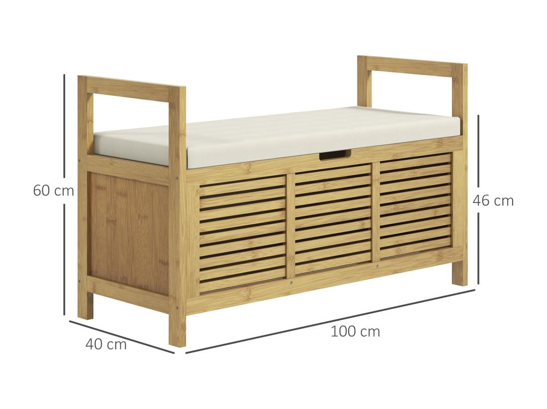Vente Unique Banc à Chaussures Coffre De Rangement 2 En 1 Avec Coussin Bambou