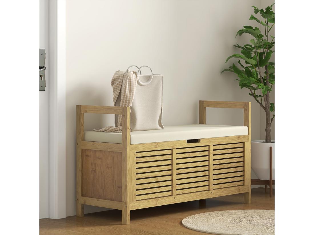 vente unique Banc à chaussures coffre de rangement 2 en 1 avec coussin bambou