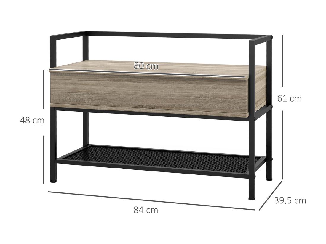 vente unique Banc à chaussures design industriel - étagère coffre de rangement - acier noir panneaux aspect chêne clair