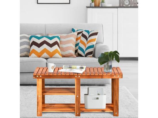 Vente Unique Banc à Chaussures En Bois D'Acacia Étagère De Rangement à 3 Niveaux Charge 160 Kg Pour L’Entrée Salon Salle De Bain Couloir Jardin 28 X 87 X 45 Cm Roux