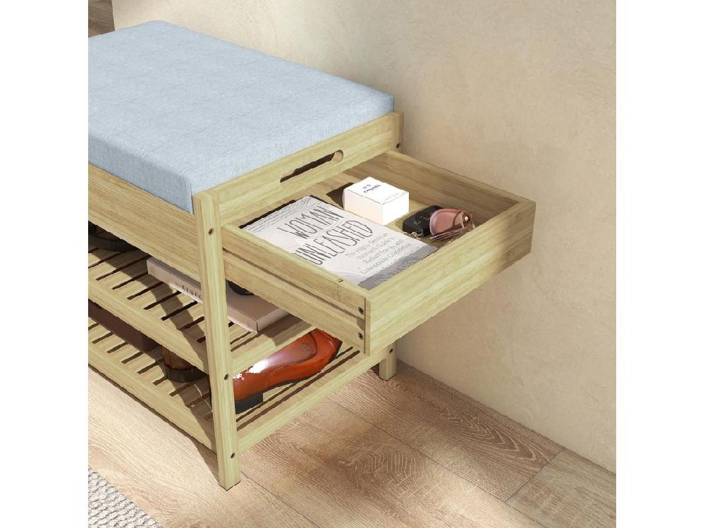 Vente Unique Banc à Chaussures Style Cosy Naturel 2 étagères Avec Coussin Bambou