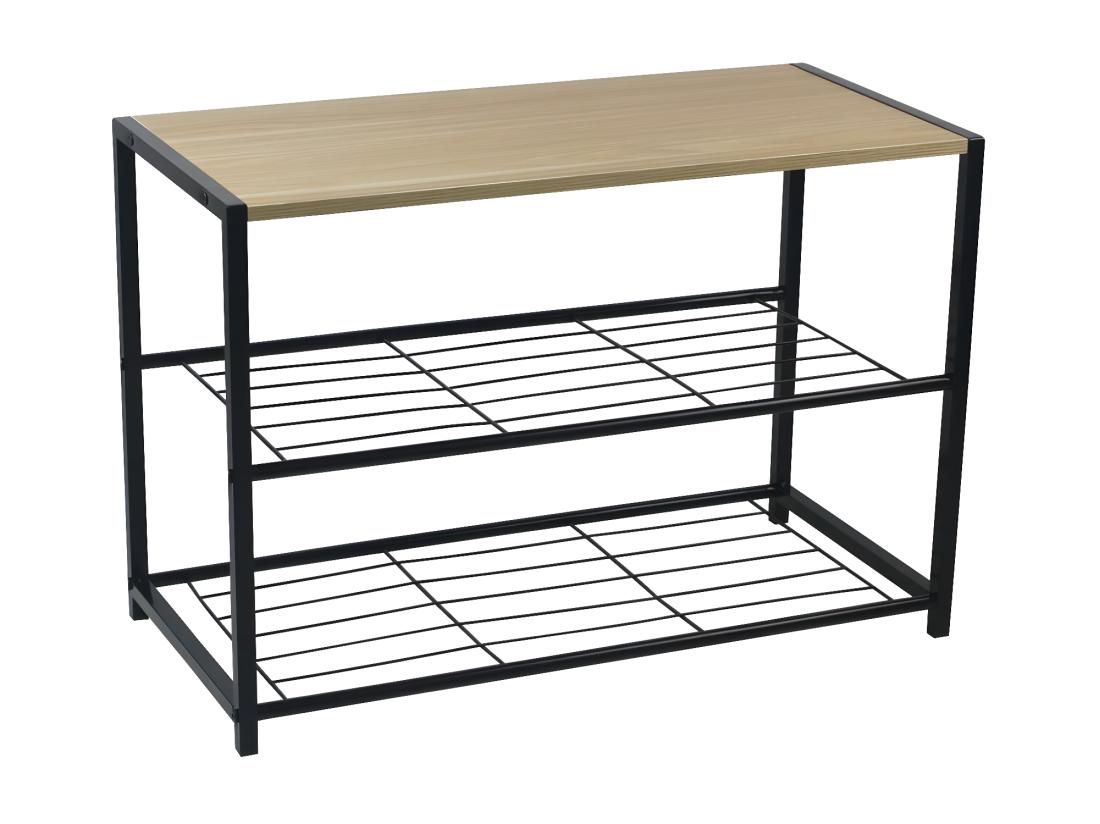 Vente Unique Banc à Chaussures Style Industriel 2 Etagères Erme Noir/Marron 63x30x43cm O91