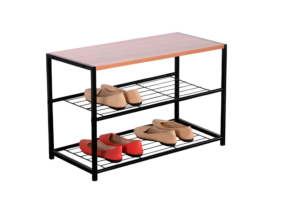 Vente Unique Banc à Chaussures Style Industriel 2 étagères Erme Noir/Brun 63x30x43cm 7house