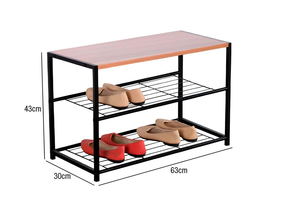 vente unique Banc à chaussures style industriel 2 étagères Erme Noir/Brun 63x30x43cm 7house