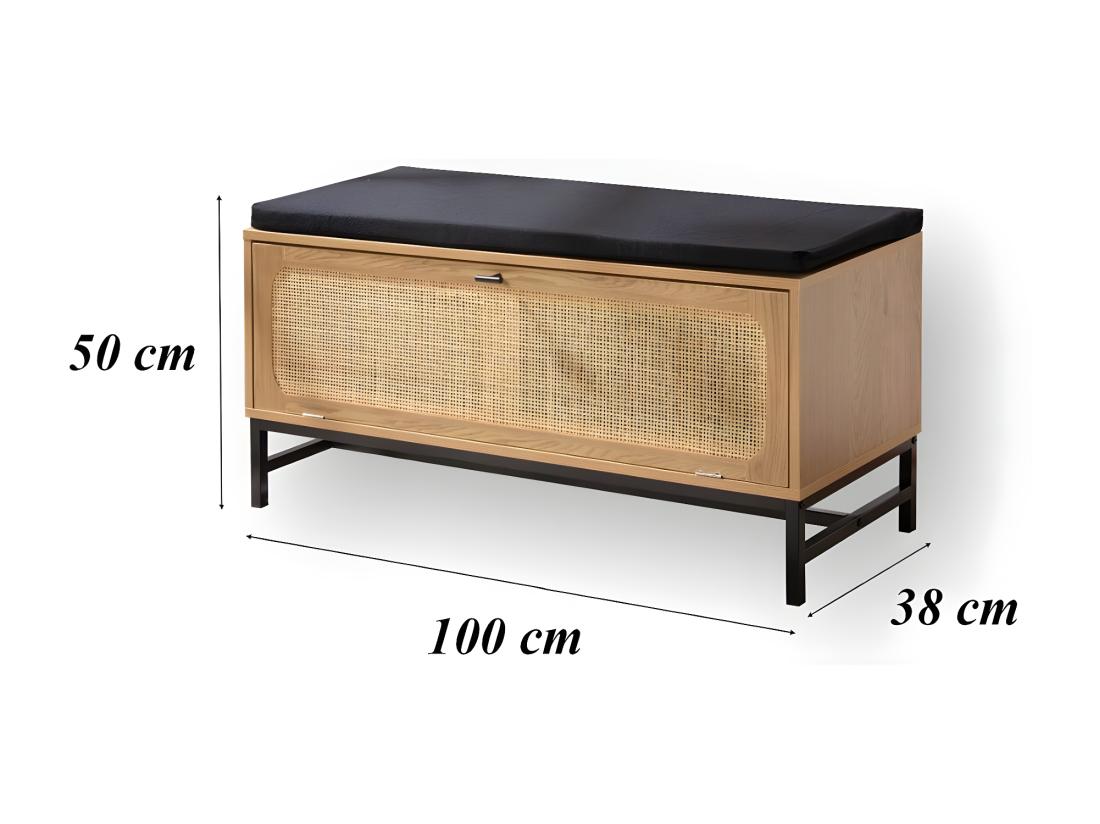 Vente Unique Banc Avec Rangement Chaussures Et Façade En Rotin L100 Cm - JAYA