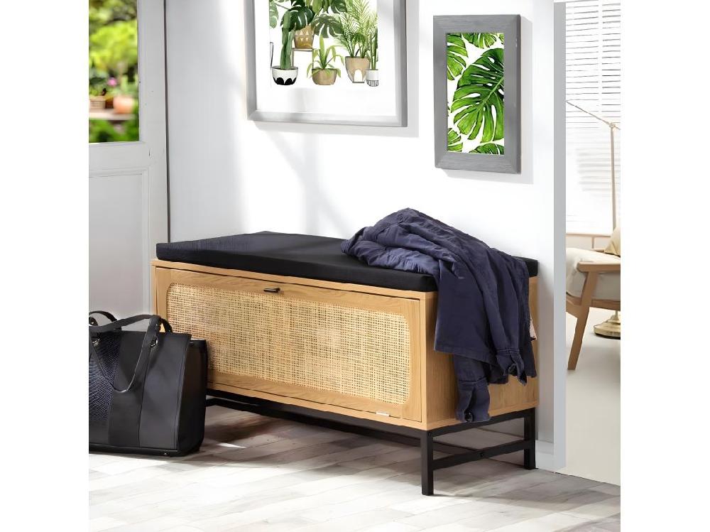 Vente Unique Banc Avec Rangement Chaussures Et Façade En Rotin L100 Cm - JAYA