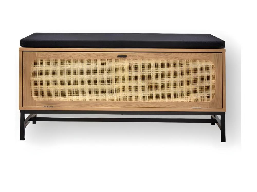 vente unique Banc avec Rangement Chaussures et Façade en Rotin L100 cm - JAYA