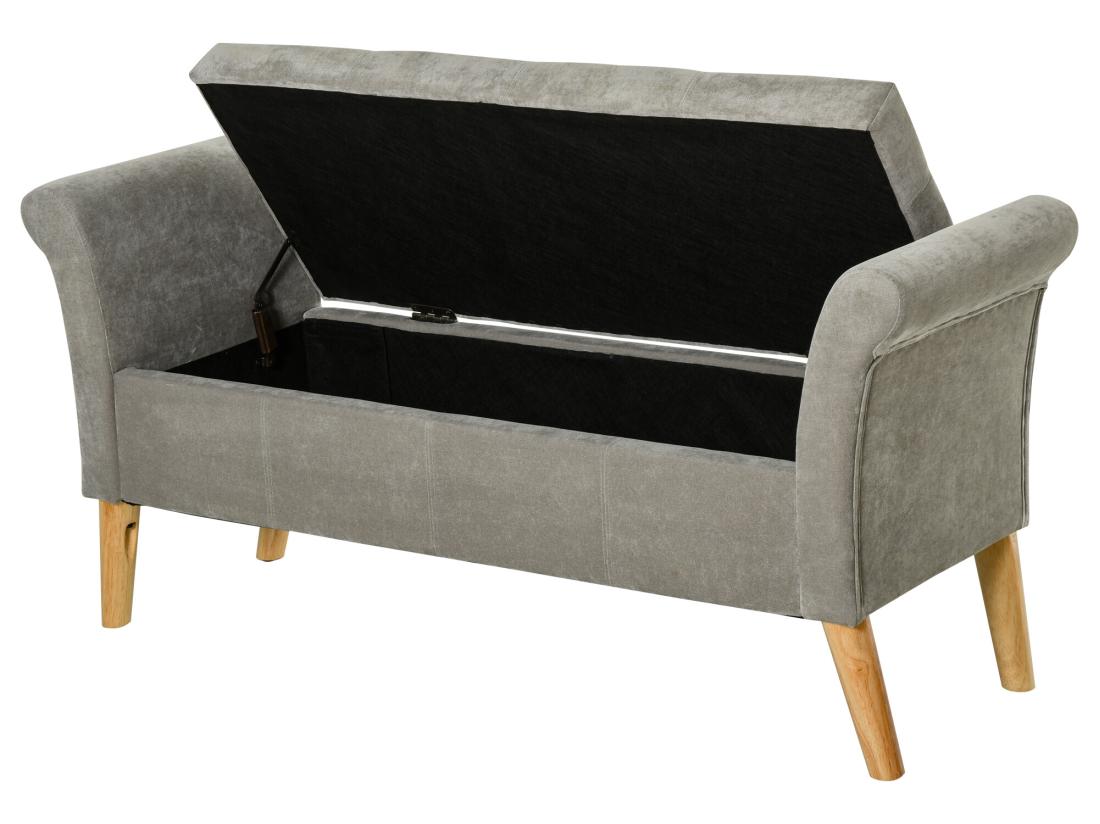 Vente Unique Banc Banquette Design Contemporain Accoudoirs Courbés Fonction De Rangement 2 En 1 136 5 X 45lx 62 Cm Gris