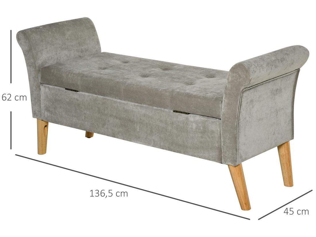 Vente Unique Banc Banquette Design Contemporain Accoudoirs Courbés Fonction De Rangement 2 En 1 136 5 X 45lx 62 Cm Gris