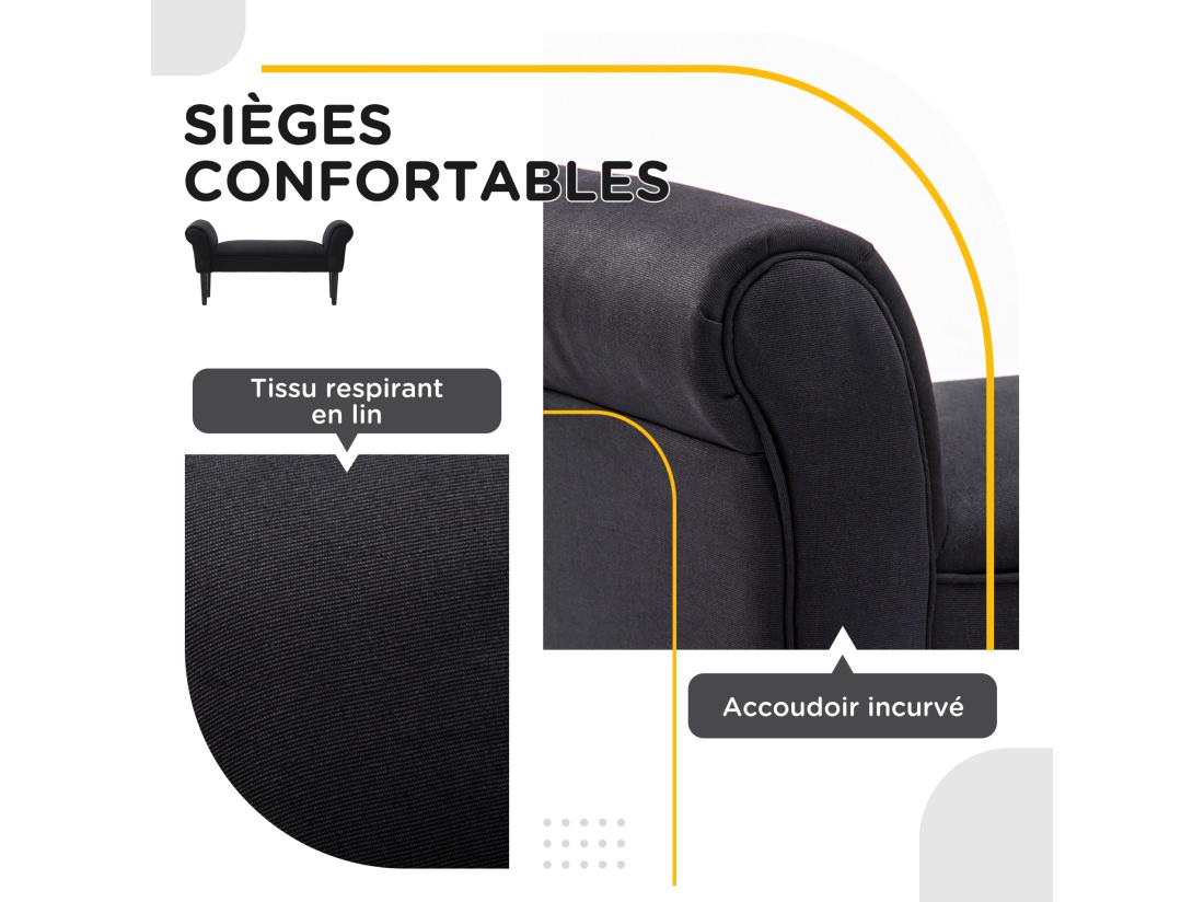 Vente Unique Banc Banquette Design Contemporain Accoudoirs Courbés Grand Confort 102L X 31l X 51H Cm Noir