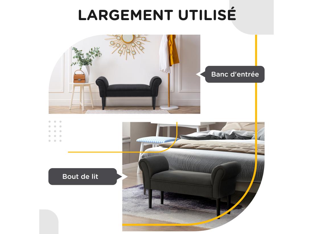 Vente Unique Banc Banquette Design Contemporain Accoudoirs Courbés Grand Confort 102L X 31l X 51H Cm Noir