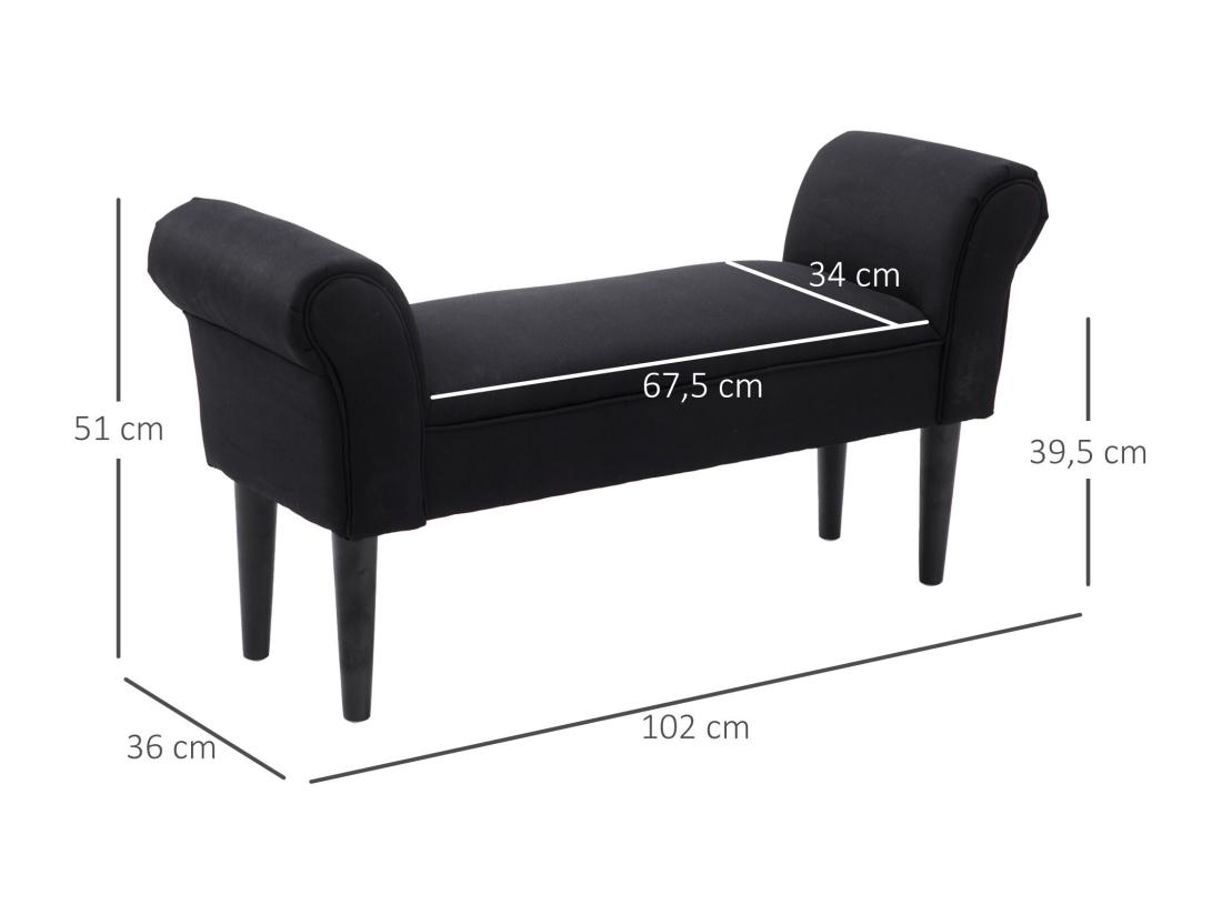 Vente Unique Banc Banquette Design Contemporain Accoudoirs Courbés Grand Confort 102L X 31l X 51H Cm Noir
