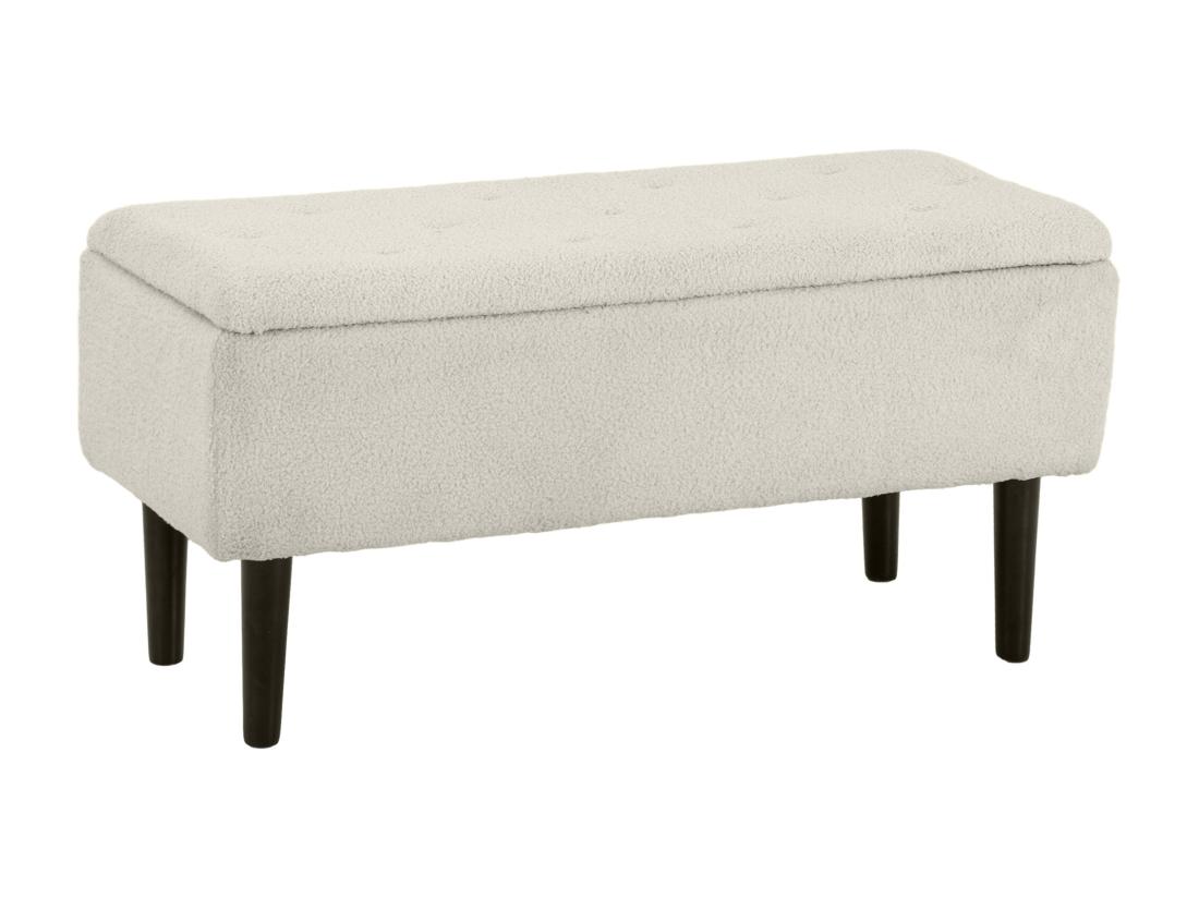 Vente Unique Banc Coffre De Rangement 2 En 1 Dim. 95L X 38l X 45H Cm Piètement Bois Noir Tissu Blanc Cassé