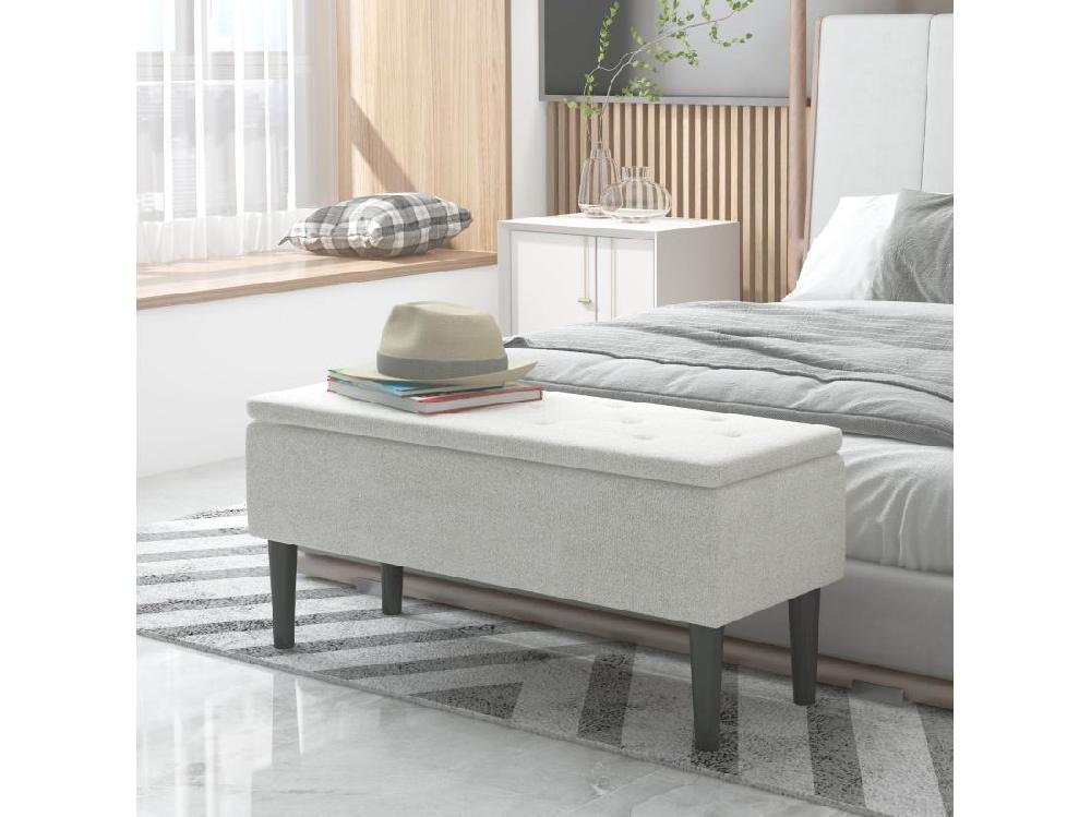 Vente Unique Banc Coffre De Rangement 2 En 1 Dim. 95L X 38l X 45H Cm Piètement Bois Noir Tissu Blanc Cassé