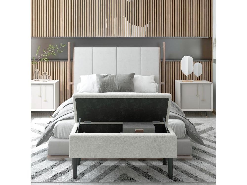 Vente Unique Banc Coffre De Rangement 2 En 1 Dim. 95L X 38l X 45H Cm Piètement Bois Noir Tissu Blanc Cassé