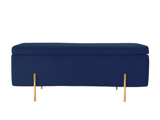 Vente Unique Banc Coffre En Velours HERVE - Bleu Nuit