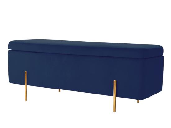 Vente Unique Banc Coffre En Velours HERVE - Bleu Nuit