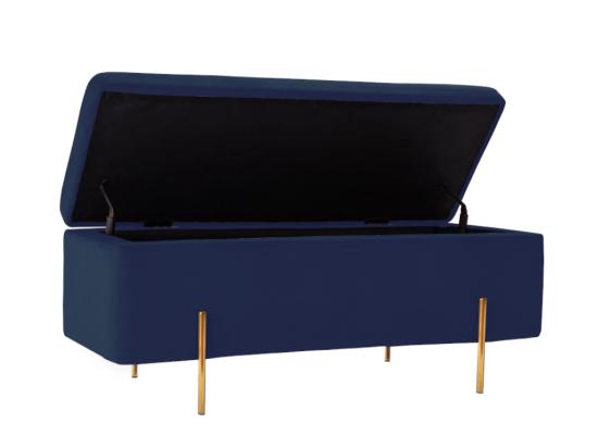 Vente Unique Banc Coffre En Velours HERVE - Bleu Nuit