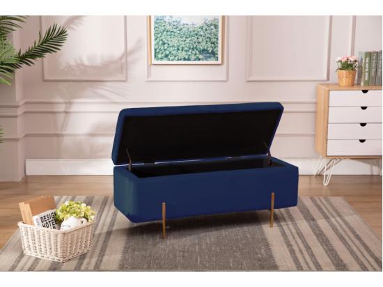 vente unique Banc coffre en velours HERVE - Bleu nuit