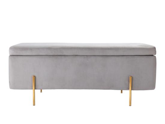 Vente Unique Banc Coffre En Velours HERVE - Gris Clair