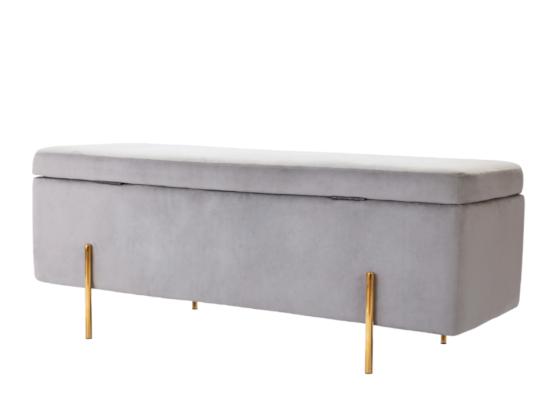 Vente Unique Banc Coffre En Velours HERVE - Gris Clair