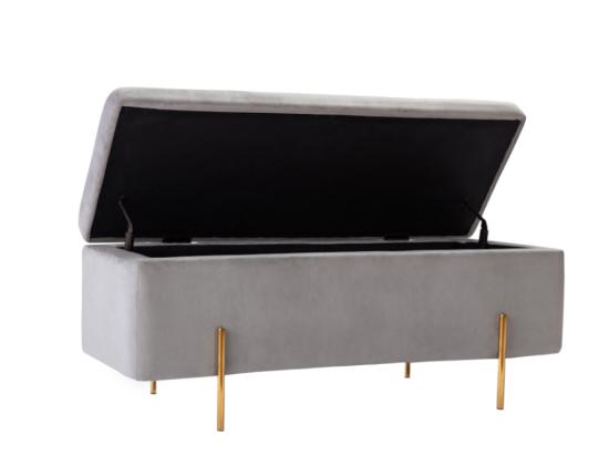 Vente Unique Banc Coffre En Velours HERVE - Gris Clair