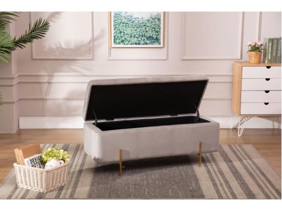 vente unique Banc coffre en velours HERVE - Gris clair