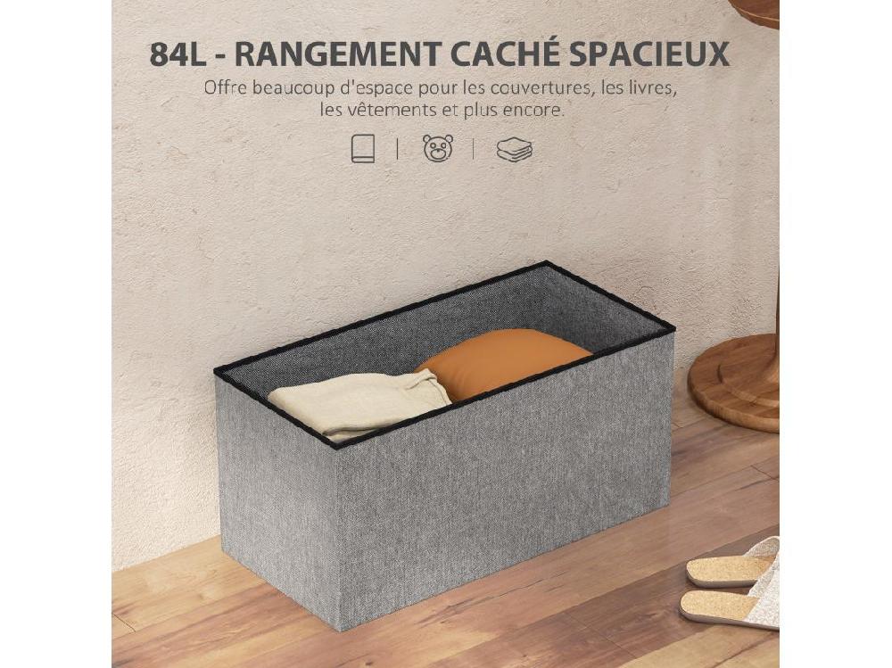 Vente Unique Banc Coffre Style Chesterfield Effet Capitonné Dim.76L X 38l X 38H Cm Tissu Gris Chiné