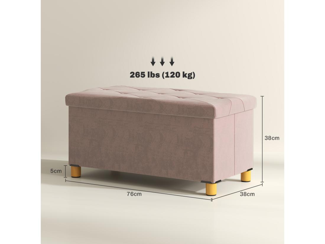 Vente Unique Banc Coffre Style Chesterfield Effet Capitonné Dim. 76L X 38l X 38H Cm Piètement Bois Velours Vieux Rose