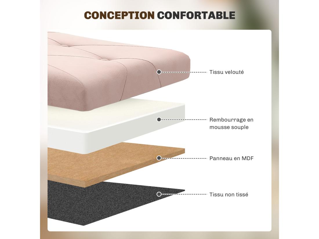 vente unique Banc coffre style Chesterfield effet capitonné dim. 76L x 38l x 38H cm piètement bois velours vieux rose