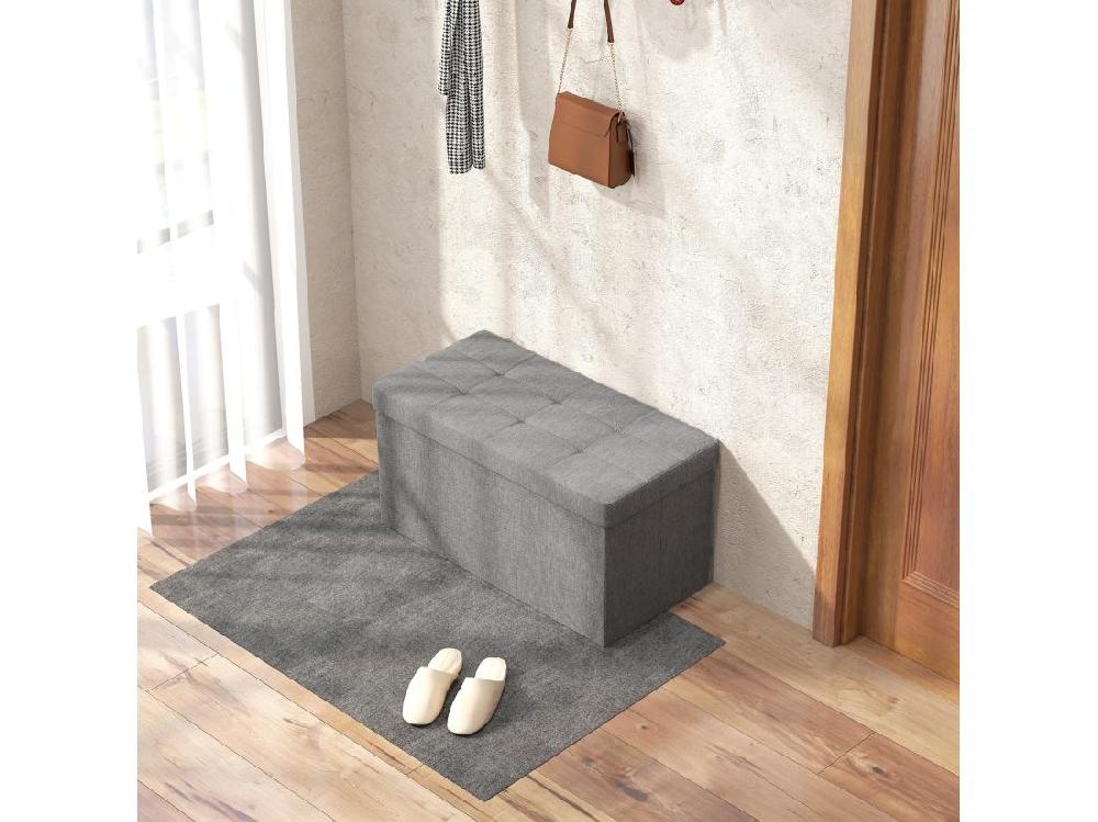 vente unique Banc coffre style Chesterfield effet capitonné dim.76L x 38l x 38H cm tissu gris chiné