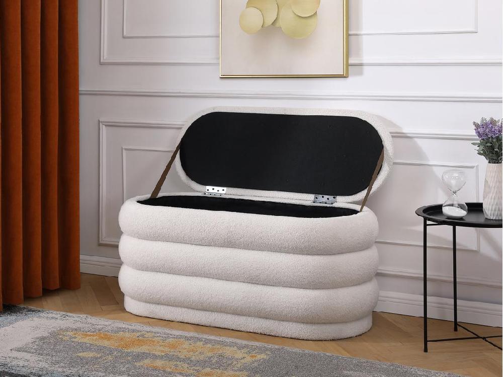 Vente Unique Banc Coffre - Tissu Bouclette - Blanc - ECAMBI