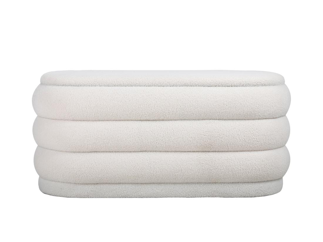 Vente Unique Banc Coffre - Tissu Bouclette - Blanc - ECAMBI