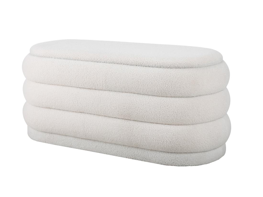 Vente Unique Banc Coffre - Tissu Bouclette - Blanc - ECAMBI