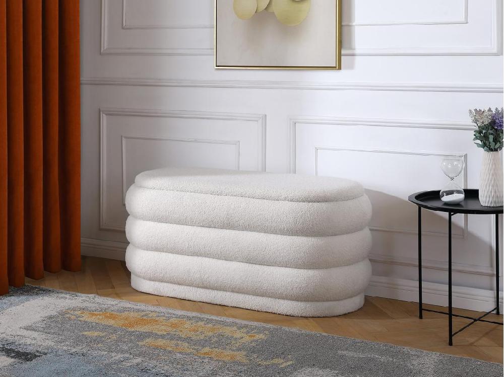 vente unique Banc coffre - Tissu bouclette - Blanc - ECAMBI