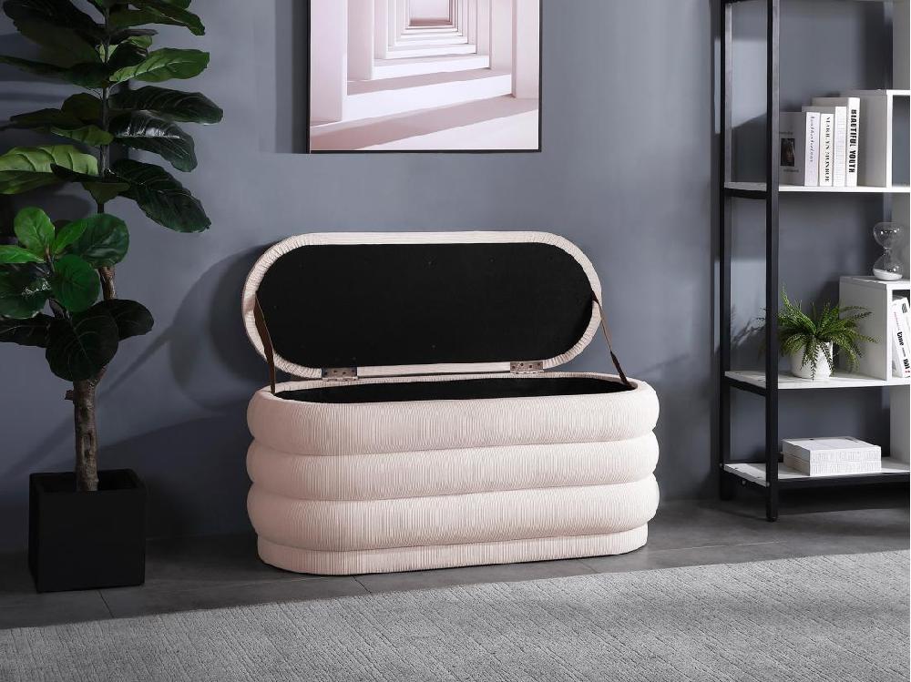 Vente Unique Banc Coffre - Velours Côtelé - Crème - ECAMBI