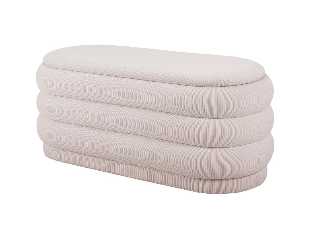 Vente Unique Banc Coffre - Velours Côtelé - Crème - ECAMBI