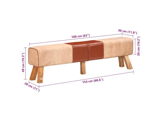 Vente Unique Banc De Gymnastique Marron 160 Cm Cuir Véritable Et Toile
