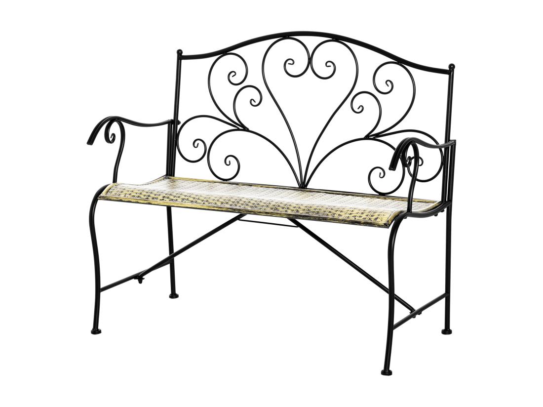 Vente Unique Banc De Jardin 2 Places Style Néo-rétro Fer Forgé Lignes Fuselées Métal Noir Doré Effet Vieilli