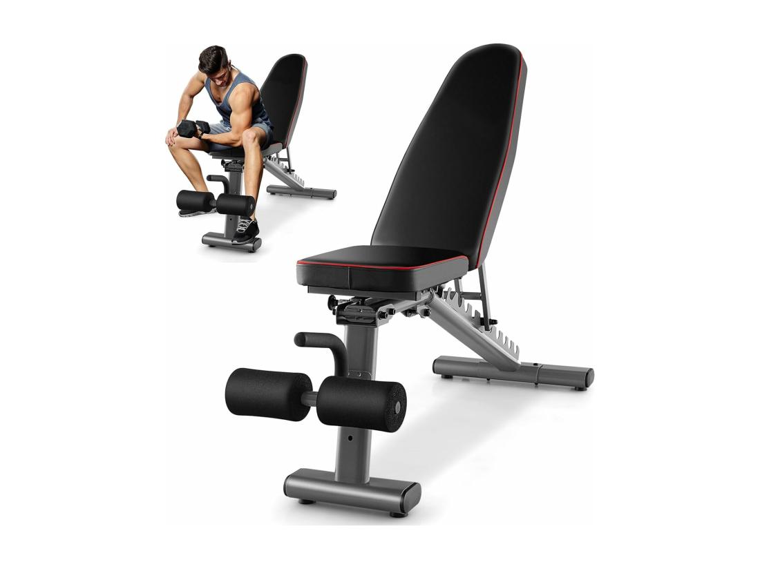 Vente Unique Banc De Musculation Dossier Réglable 10 Positions Banc Pour Entraînement Complet Du Corps En Métal Charge 300KG Avec 2 Roues Idéal Pour Développé Couché Et Abdominaux