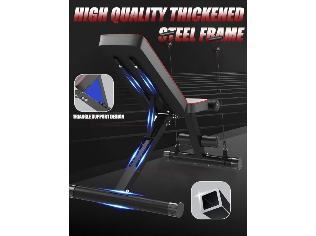 Vente Unique Banc De Musculation Dossier Réglable 7 Positions 4 Coussins Presse-jambes Banc Entraînement Complet Du Corps En Métal Charge 150KG