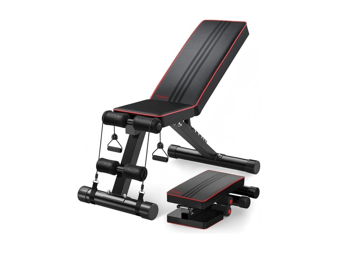 Vente Unique Banc De Musculation Dossier Réglable 7 Positions 4 Coussins Presse-jambes Banc Entraînement Complet Du Corps En Métal Charge 150KG