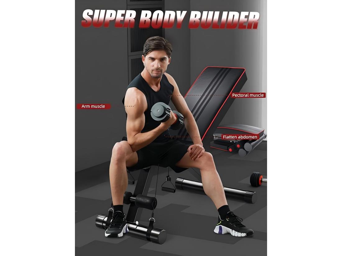 vente unique Banc de Musculation Dossier Réglable 7 Positions 4 coussins presse-jambes Banc Entraînement Complet du Corps en Métal Charge 150KG