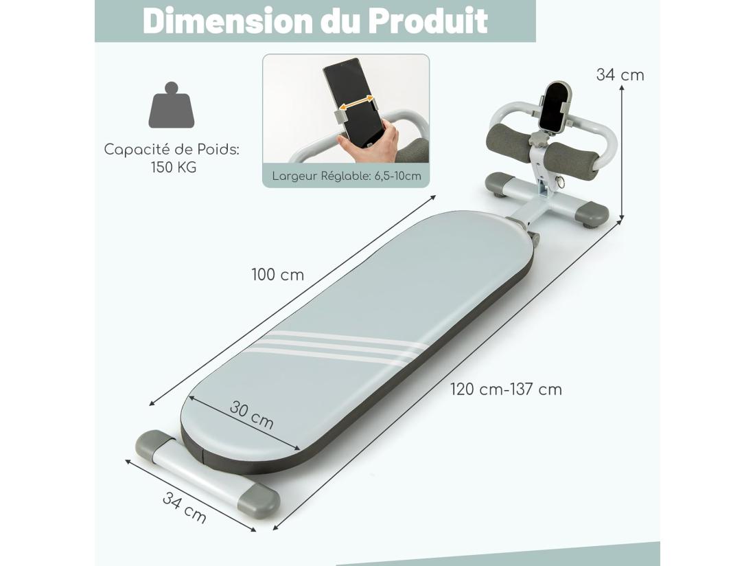 Vente Unique Banc De Musculation Multifonction Avec 3 Angles Et Longueur Réglable Banc De Redressement Assis Pliable Charge 150KG Plateforme D'Entraînement (Bleu)