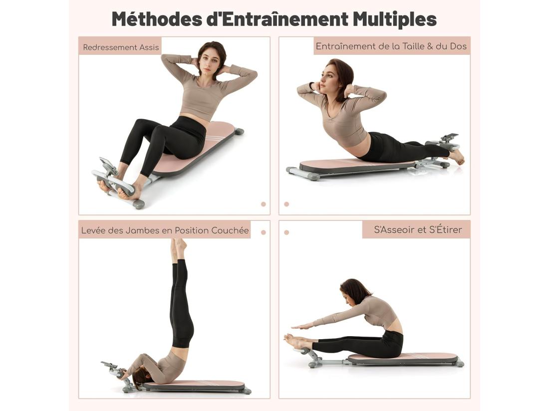 Vente Unique Banc De Musculation Multifonction Avec 3 Angles Et Longueur Réglable Banc De Redressement Assis Pliable Charge 150KG Plateforme D'Entraînement (Rose)