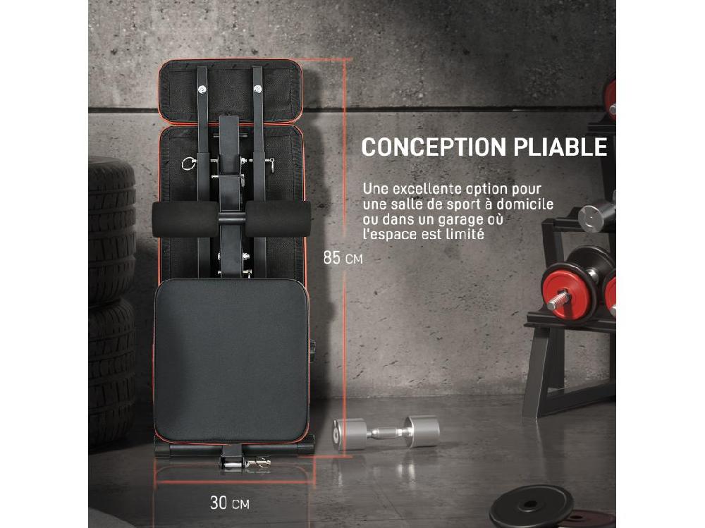 Vente Unique Banc De Musculation Pliable Inclinable Abdominaux - 4 Coussins Presse-jambes - Acier PU Rouge Noir